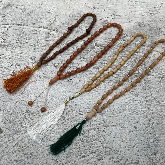 Tasbeeh Lot of 4 Prayer Beads Brown Tan Real Wood Beads Handmade Tasbeh Set of 4 - Picture 7 of 10